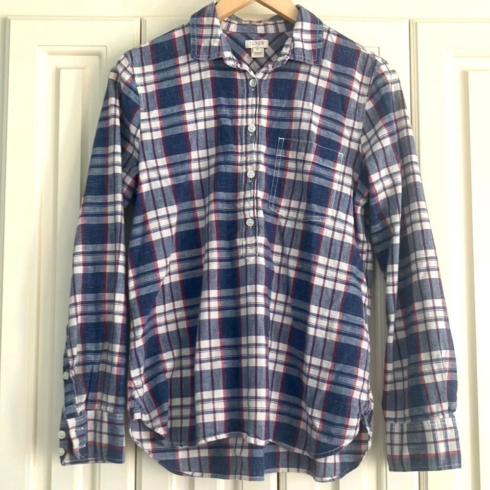 J.Crew Long Sleeved Red White Blue Plaid 100% Cotton Button Down Shirt Size S